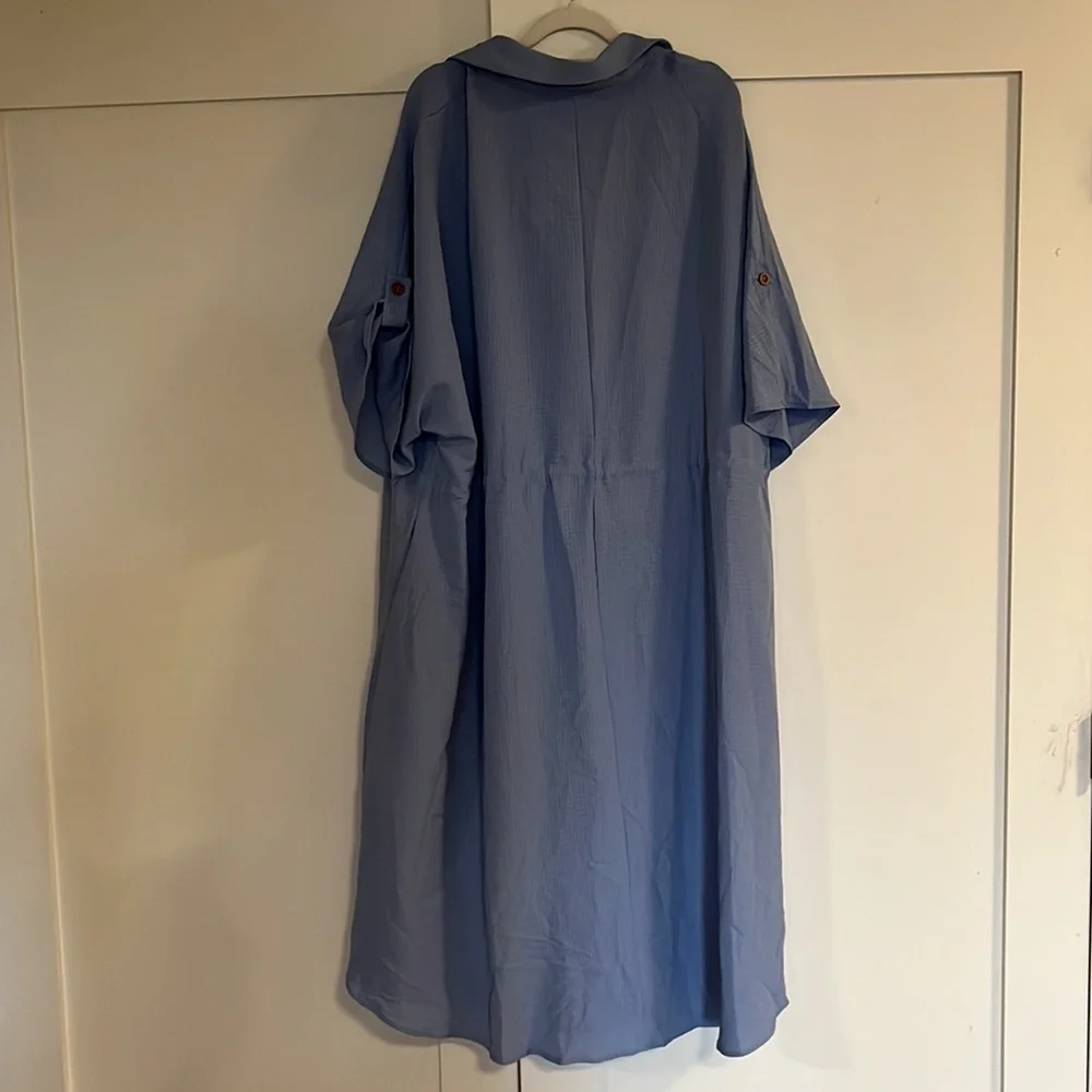 NWT -Solid Color Turn-Down Collar Front Button Casual Dress with cinched waist - Picture 4 of 5